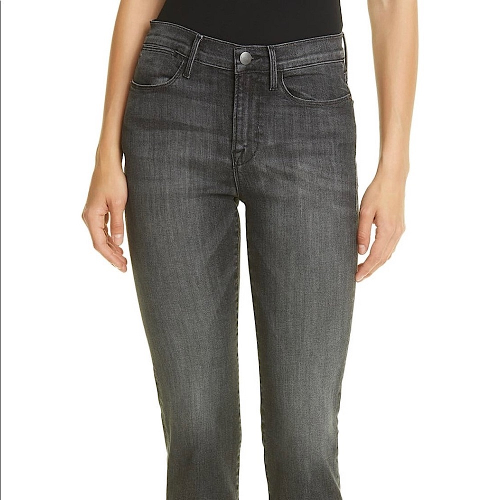 Frame Le High Straight Crop Raw Hem Jeans Black/Grey sz 26